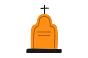 Hand drawn cute cartoon illustration of little gravestone. Flat Halloween sticker with tombstone in simple colored doodle style. Grave icon or print. Isolated on white background. vector