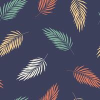 Hand drawn cute summer floral seamless pattern with palm leaves. Flat tropical exotic print design colored doodle style. Repeated background botanical, green twig wrapping or wallpaper. vector