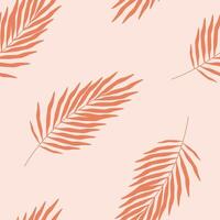 Hand drawn cute summer floral seamless pattern with palm leaves. Flat tropical exotic print design colored doodle style. Repeated background botanical, red twig wrapping or wallpaper. vector