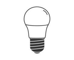 Hand drawn cute outline illustration of LED lamp, glowing light bulb. Light-emitting diode. Flat good idea concept in lineart doodle style. Energy saving device sticker, icon or print. Isolated vector