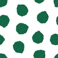 Hand drawn cute cartoon seamless pattern with green cabbage, cauliflower head. Flat garden harvest print in colorful doodle style. Repeated background with vegetable, wrapping or wallpaper. vector