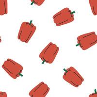 Hand drawn cute cartoon seamless pattern with red pepper. Flat garden harvest print in colorful doodle style. Repeated background with vegetable, wrapping or wallpaper. vector