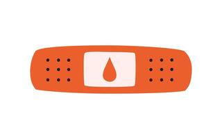 Hand drawn cute illustration of adhesive plaster with drop. Flat transfusion and blood donation concept in colored doodle style. Donor, medicine icon or print. Isolated on white background. vector