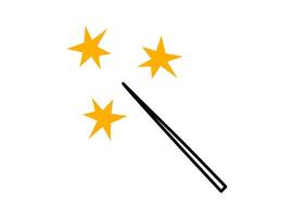 Hand drawn cute cartoon illustration of magic wand with abstract stars. Flat witchcraft concept in doodle style. Casting a spell sticker, icon. Isolated on white background. vector
