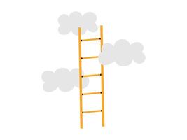 Hand drawn cute illustration of ladder rests on the clouds. Flat way to the sky in colored doodle style. Rise to new level, self-development sticker, icon or print. Isolated on white background vector