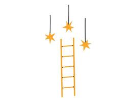 Hand drawn cute illustration ladder with garland of stars. Flat way to the sky in colored doodle style. Rise to new level, self-development sticker, icon or print. Isolated on white background. vector