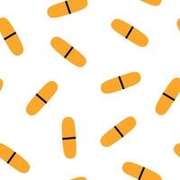 Hand drawn cute seamless pattern of antidepressants. Flat capsule, pill, tablet abstract print in colorful doodle style. Repeated background with mental health, medicine wrapping or wallpaper. vector