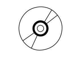 Hand drawn cute outline illustration of compact disc. Flat old audio data storage sticker in simple line art doodle style. Sound record device icon or print. Optical disc. Isolated. vector