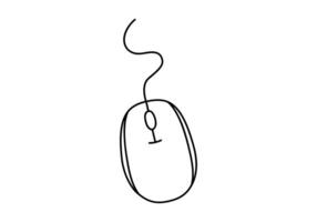 Hand drawn cute outline illustration of pc mouse. Flat computer accessory sticker in line art doodle style. Office or working device icon or print. Information technology. Isolated. vector