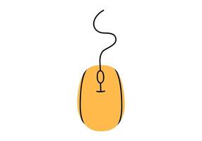 Hand drawn cute cartoon illustration of pc mouse. Flat computer accessory sticker in colored doodle style. Office or working device icon or print. Information technology. Isolated. vector