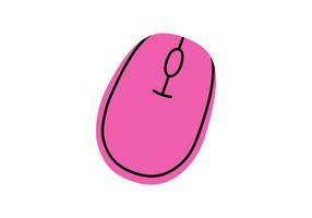 Hand drawn cute cartoon illustration of pc mouse. Flat computer accessory sticker in colored doodle style. Office or working device icon or print. Information technology. Isolated. vector