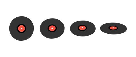 Hand drawn cute cartoon illustration of vinyl record set. Flat old audio data storage sticker collection in doodle style. Sound record in different positions icon. Music plate. Isolated. vector