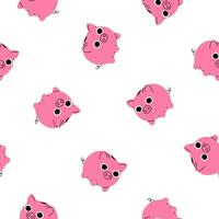 Hand drawn cute cartoon seamless pattern with piggy bank. Flat moneybox for savings print in colored doodle style. Investment. Business or bank deposit background, wrapping or wallpaper. vector
