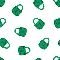Hand drawn cute cartoon seamless pattern with closed lock. Flat protection tool print in colored doodle style. Reliability and trust. Security system background, wrapping or wallpaper. vector