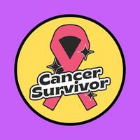 cancer survivor sticker with pink ribbon vector