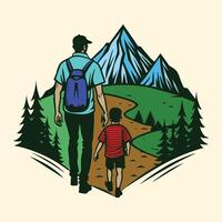 Father and Son Hiking Together Fathers Day Illustration vector