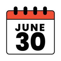 30th June calendar icon June 30 calendar Date Month icon vector