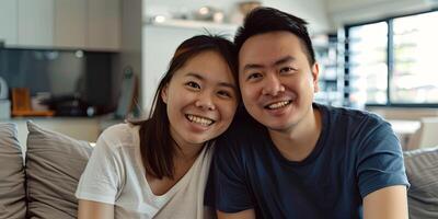 portrait of a happy young Asian couple smiling, photo