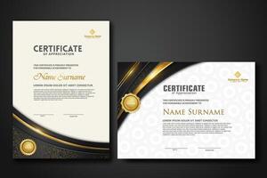 Luxury certificate template with glitter effect dan lines gold shine on frame background vector