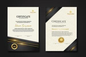 Luxury certificate template with glitter effect dan lines gold shine on frame background vector