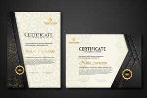 Luxury certificate template with glitter effect dan lines gold shine on frame background vector