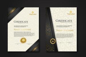 Luxury certificate template with glitter effect dan lines gold shine on frame background vector