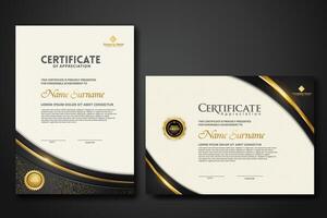 Luxury certificate template with glitter effect dan lines gold shine on frame background vector