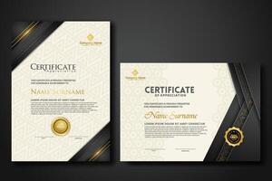 Luxury certificate template with glitter effect dan lines gold shine on frame background vector