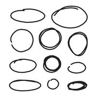 Hand drawn circle line scrible sketch set. round circles for message note mark design element and for bussiness element. vector