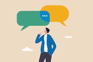 Second opinion, suggestion or advice to consider, reason or logical thinking, information to make decision or judgement concept, businessman think from listening to second opinion and make decision. vector