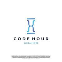 Hourglass combine with code symbol logo design modern concept vector