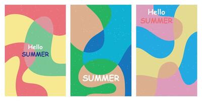 Creative concept of summer bright and juicy cards set. Modern abstract art design with liquid shapes with overlay effect. Templates for celebration, ads, branding, banner, cover, label, poster, sales vector