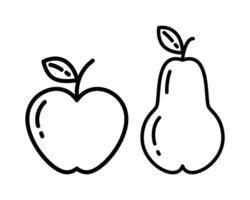 Apple and Pear Outline Autumn fruit with leaf in minimalistic style Logo Sticker Icon design idea vector