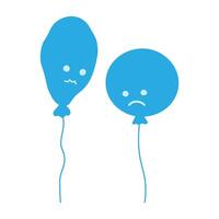 Circle and deflated balloon with sad smiley faces in trendy monochrome blue Blue Monday symbol idea vector