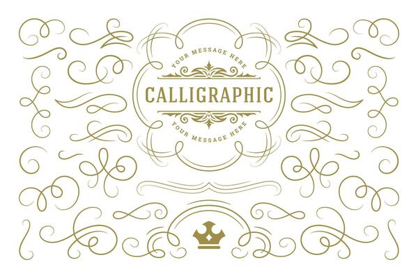 Calligraphic design elements vintage ornaments swirls and scrolls ornate decorations design elements