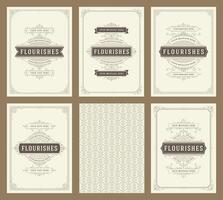 Vintage ornament greeting cards set templates flourish ornate frames and pattern background illustration vector