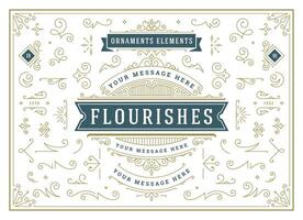 Vintage ornaments swirls and scrolls decorations design elements set, flourish ornate calligraphic combinations vector