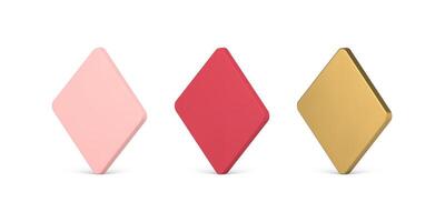 Collection realistic diagonally placed four side rhombus glossy metallic surface 3d template vector