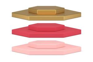 Collection realistic hexagonal geometric shape slim solid render stage level isometric vector