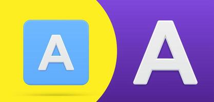 Simple A letter 3d icon button set illustration. Calligraphy abc font for decorative design vector