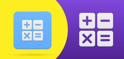 Calculator mathematic simple 3d icon button set illustration. Counting display keyboard vector
