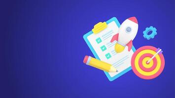 Development successful business startup strategy with gear, goal aiming, to do list checkbox rocket vector