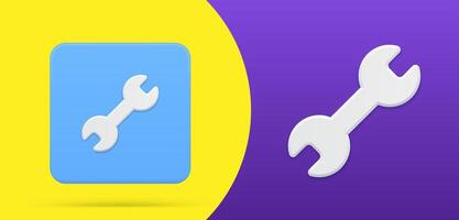 Simple wrench 3d icon squared button set spanner plumbing service, building, engineering vector