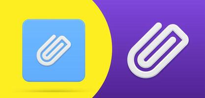 Metallic paperclip simple 3d icon button set illustration. Stationery paper clip vector