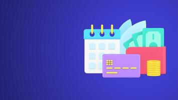 Day of regular monthly payment with schedule debit card and money cash wallet 3d illustration vector