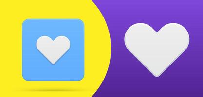 Heart simple 3d icon button set illustration. Romantic shape symbol of like, love, valentines vector