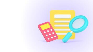 Analyzing business planning paper blank with magnifying glass 3d icon isometric illustration vector