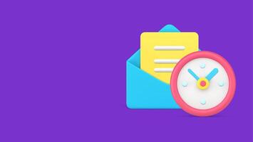 Send email time notification timer alarm clock 3d illustration. Texting message letter blank vector