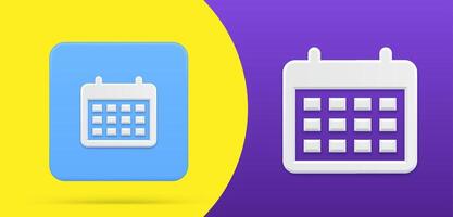 Simple calendar on spring 3d icon button set illustration. Paper schedule with important date vector