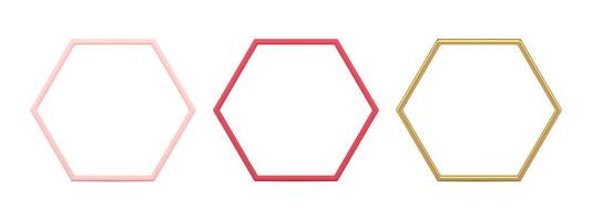 Collection realistic metallic hexagonal shape luxury outline empty frame 3d decorative design vector
